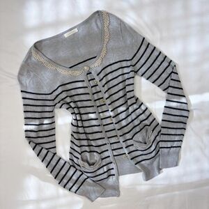 pour la frime | size s | grey striped cardigan w pearls